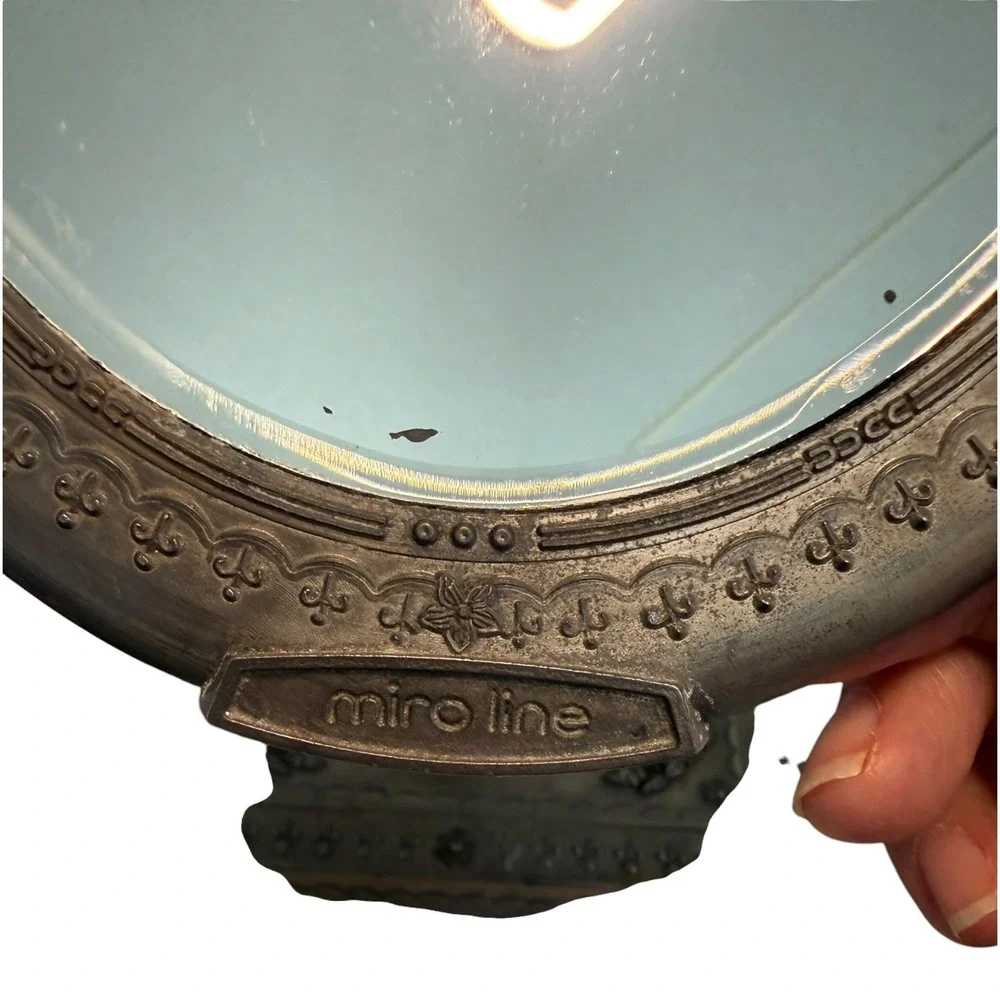 Miro Line Vintage Ornate Vanity Mirror Pewter Tone Swivel Tabletop Oval Mirror